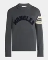 Moncler Men's Curved Logo Knit Crewneck Sweater In Gray