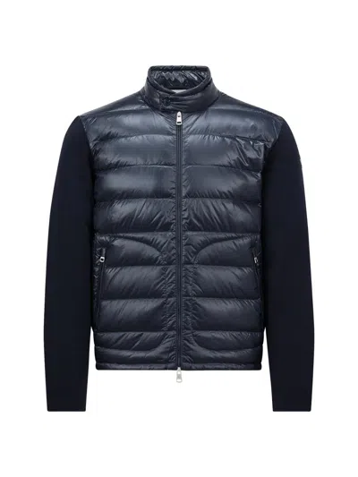 Moncler Men's Down-filled Wool Cardigan In Blue