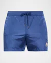 Moncler Logo Swim Shorts Back Pocket In Blue