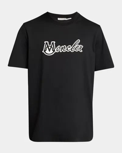 Moncler Men's Embroidered Logo T-shirt In Light Blue