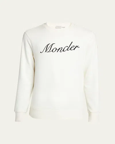 Moncler Cotton Embroidered Logo Sweatshirt In Natural