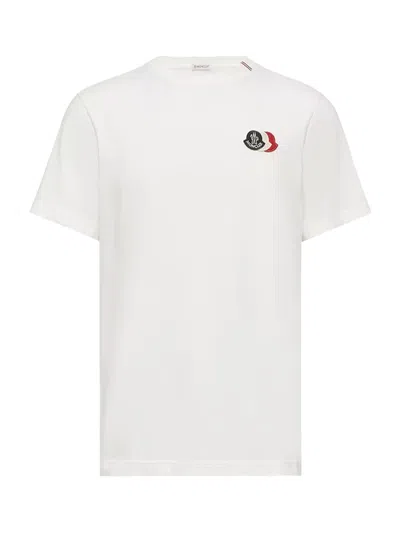 Moncler Short Sleeve Jersey T Shirt Tricolor Collar In White