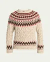Moncler Jacquard Wool Blend Sweater With Geometric Pattern In Neutral