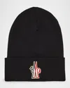 Moncler S Black Logo-embroidered Ribbed Virgin-wool Beanie Hat In Black