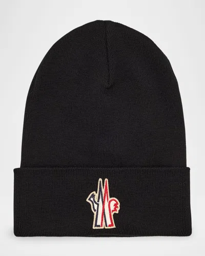 Moncler Men's Fine Wool Logo Beanie In Black