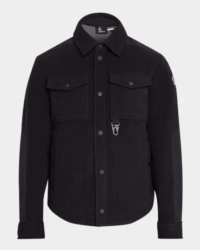 Moncler Men's Fleece Overshirt With Nylon Inserts In Black
