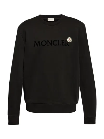 Moncler Men Flocked-logo Cotton Sweatshirt Black