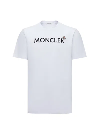 MONCLER MONCLER MEN FLOCKED LOGO COTTON T-SHIRT WHITE