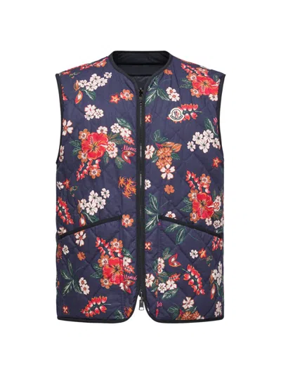 Moncler Franqui Reversible Floral Down Vest In Blue