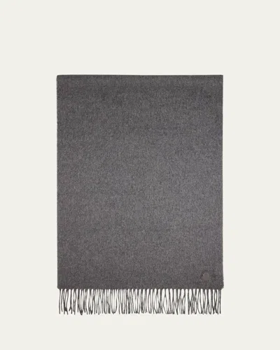 Moncler Men's Fringed Cashmere Scarf With Leather Logo In Gray