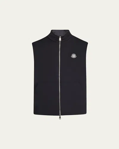 Moncler Men's Full-zip Leather-emblem Vest In Black