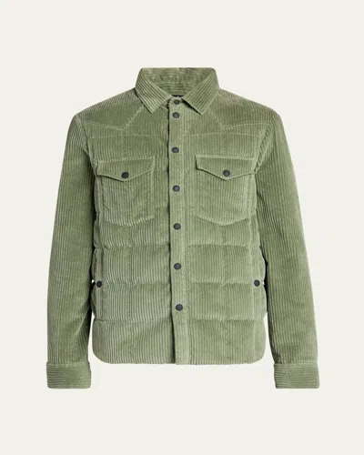 Moncler Men's Gelt Down Corduroy Overshirt In Dark Green