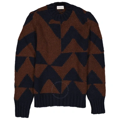 Moncler Men's Geometric Pattern Knitted Crewneck Sweater In Blue