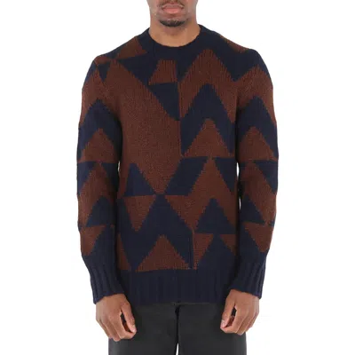 Pre-owned Moncler Men's Geometric Pattern Knitted Crewneck Sweater In Blue