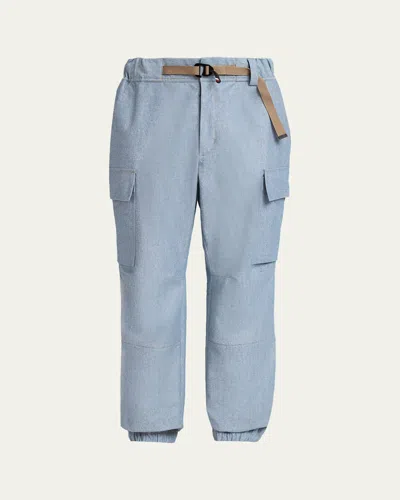Moncler Men's Heavyweight Cotton Cargo Pants In Blue