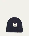 Moncler Men's Interlock Logo Beanie In Navy