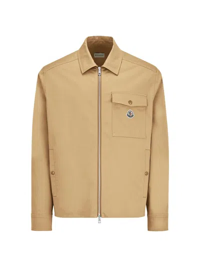 Moncler Shirt-jacket In Cotton Blend Gabardine In Brown