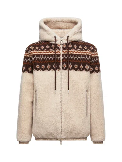 Moncler Men Jacquard Hoodie Multicolour In Neutral