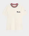 Moncler White Cotton T-shirt With A Contrasting Ribbed Striped Collar And Logo In White
