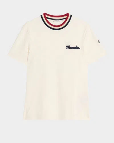MONCLER MEN'S JERSEY STRIPE-RIBBED CREWNECK T-SHIRT