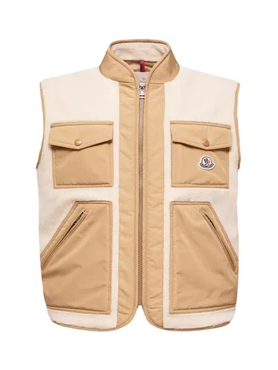 Moncler Karakai Mixed Media Down Vest In Brown