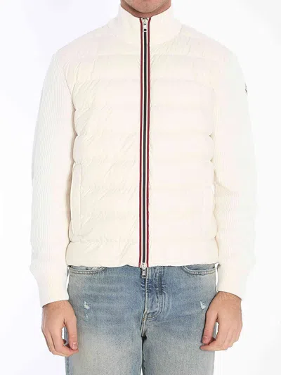 Moncler Men Knit Down Jacket In Cream