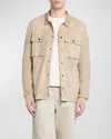 Moncler Men's Knit Overshirt With Lamb Suede In Light Beige