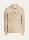 Moncler Men's Knit Overshirt With Lamb Suede In Light Beige