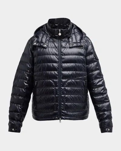 Moncler Lauros Short Hooded Down Jacket Polyester In Blue