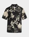 Moncler Men's Leaf-print Camp Shirt In Pastel Grey