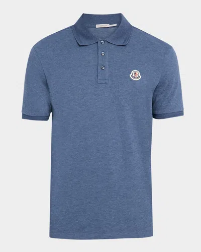 Moncler Men's Leather-emblem Polo Shirt In Blue