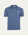 Moncler Men's Leather-emblem Polo Shirt In Blue