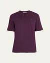 Moncler Men's Leather Logo Crewneck T-shirt In Purple