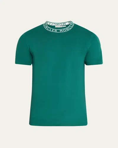 Moncler Men's Logo-collar Jersey T-shirt In Forest Green