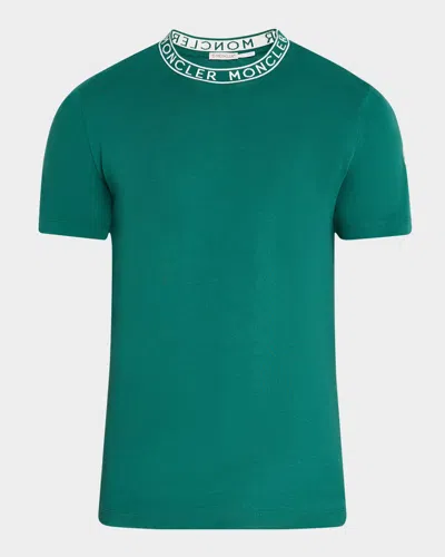 Moncler Cotton Embroidered Logo Graphic Tee In Forest Green