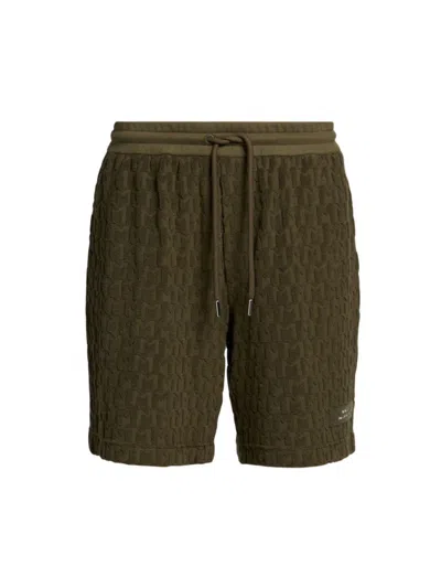 Moncler Men's Logo Cotton Drawstring Shorts In Dark Olive Green