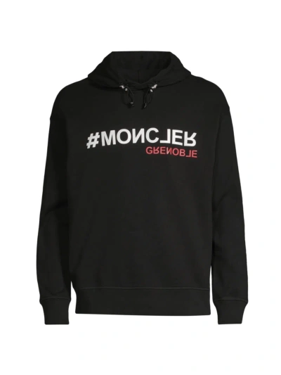 Moncler Logo Cotton Hoodie In Black