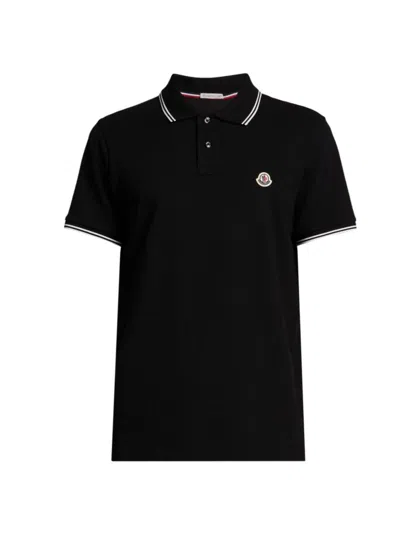 Moncler Men's Logo Cotton Short-sleeve Polo Shirt In Black