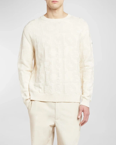Moncler Men's Logo Cream Crewneck Sweater In White