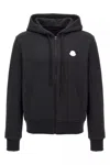 Moncler Grey Cotton Hoodie With Logo In Black