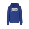 Moncler Embroidered Mountain Logo Cotton Hoodie In Blue
