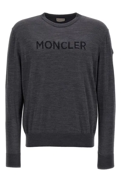 Moncler Logo Intarsia Sweater Sweaters And Cardigans Gray In Grey