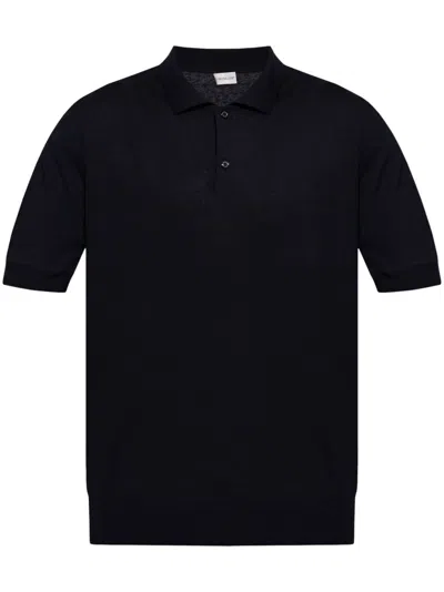 Moncler Men Logo Linen And Silk Polo Shirt In Blue