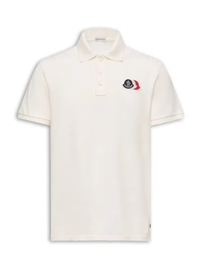 Moncler White Cotton Polo Shirt With Triple Crest Logo Patch In Animal Print
