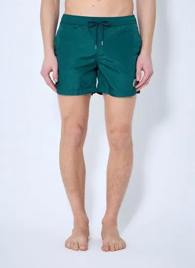 Moncler Men Logo Patch Swim Shorts In Green