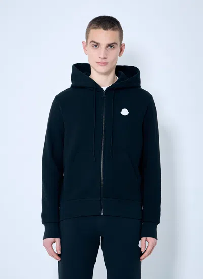 Moncler Men Logo Patch Zip-up Sweatshirt In Black