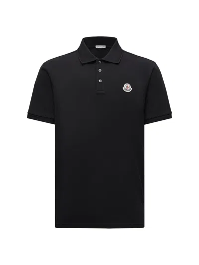 Moncler Cotton Piquet Polo Shirt With Logo Patch In Black