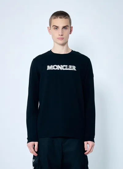 Moncler Men Logo Print Long-sleeve T-shirt In Black
