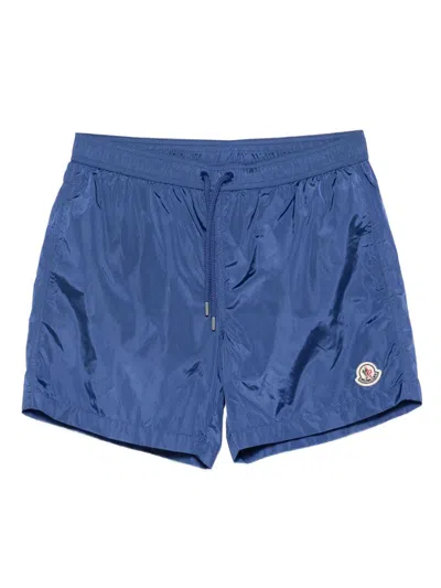 Moncler Logo Swim Shorts Back Pocket In Blue