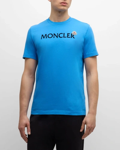 Moncler Men's Logo T-shirt With Patch In Open Blue